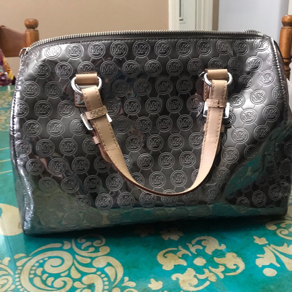 Michael Kors Grayson silver monogrammed mirror bag